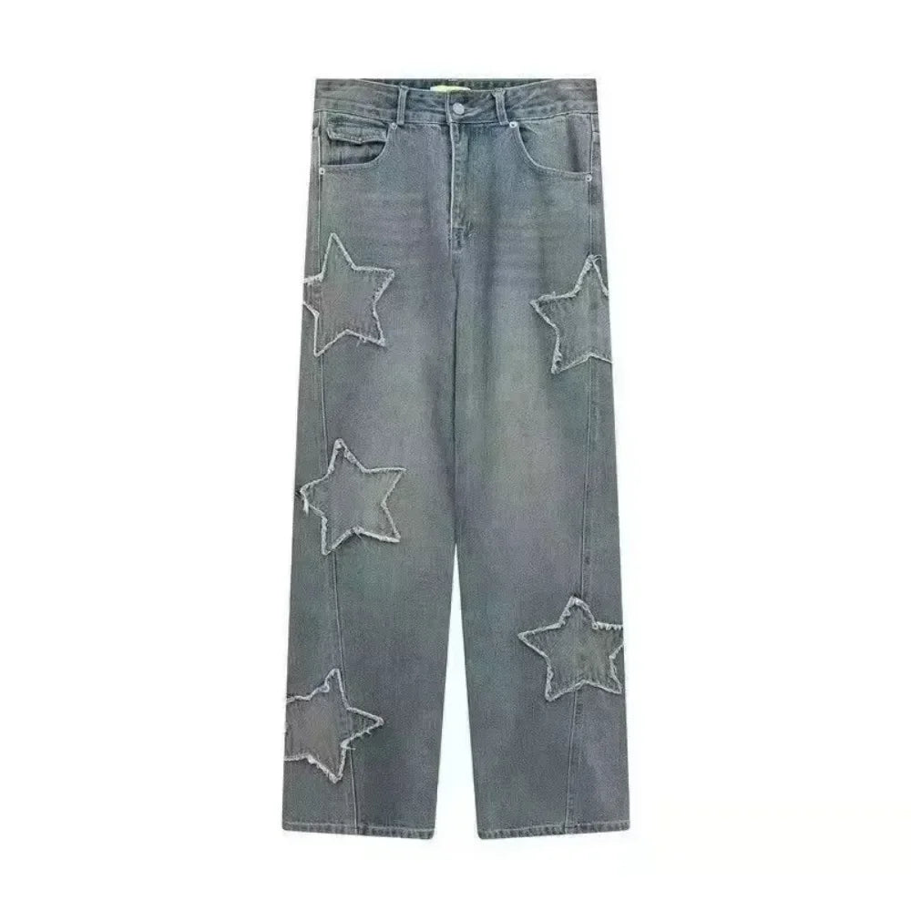 Pantalon coreano para mujer, mezclilla con diseño de estrellas