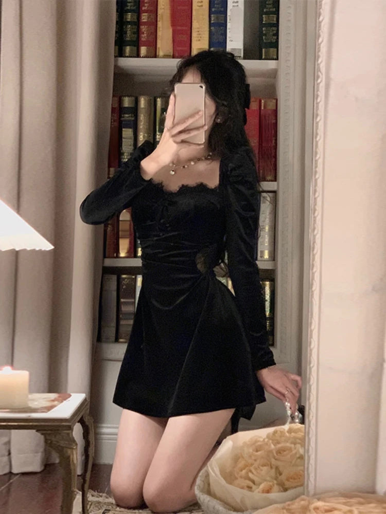 Vestido de terciopelo ajustado de moda coreana