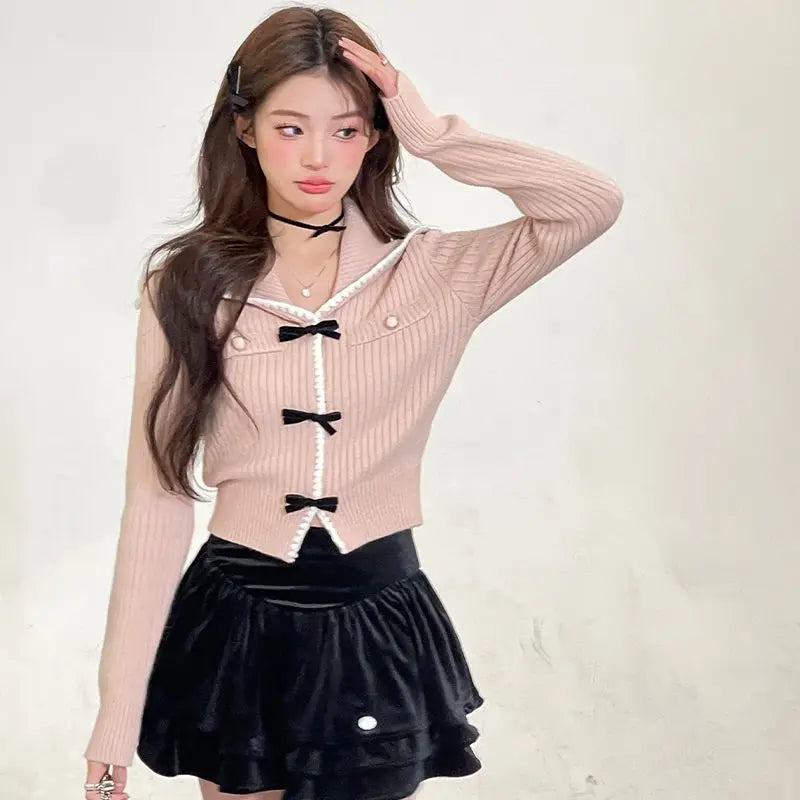 Blusa manga larga con listones estilo coreana