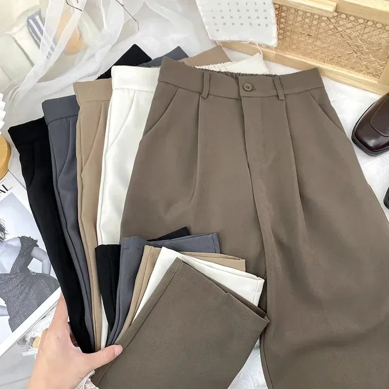 pantalones Haren coreanos, de alta cintura, elegantes, para oficina