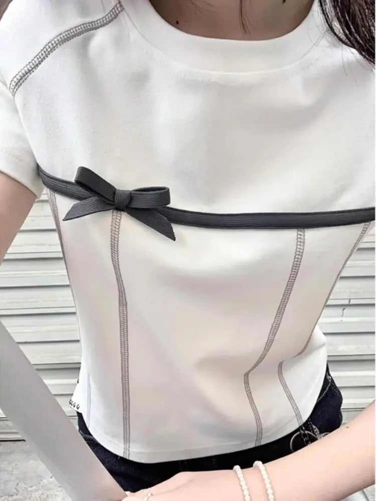 Blusa con moño en pecho estilo coreana