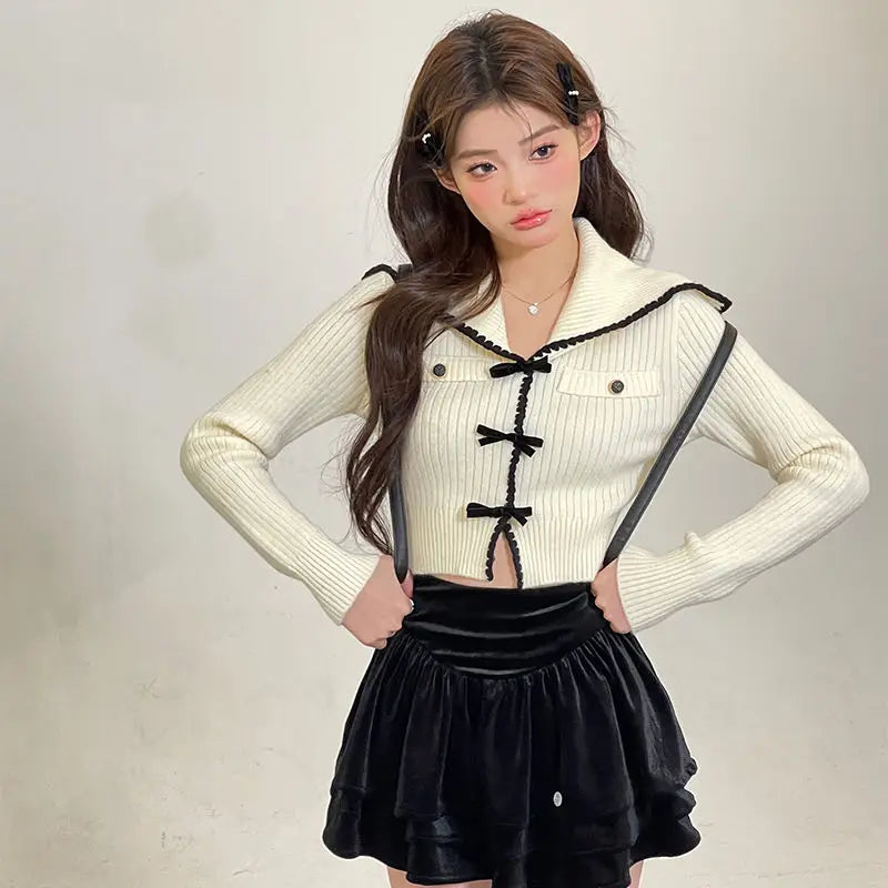 Blusa manga larga con listones estilo coreana