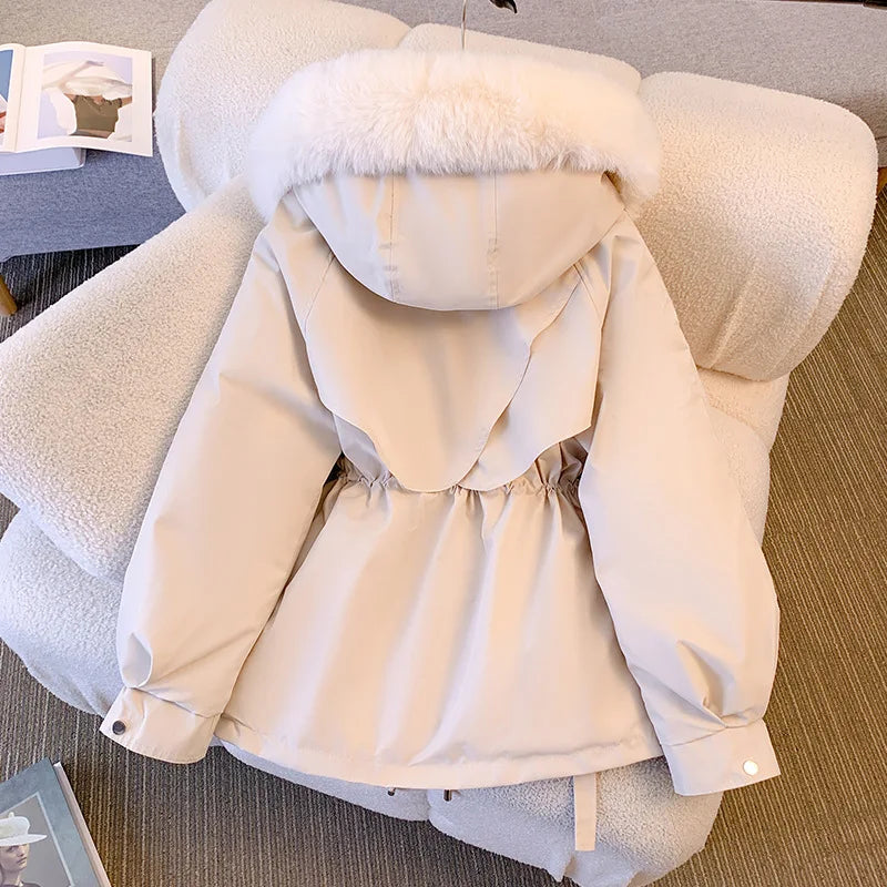 Chaqueta con capucha forrada de lana, abrigo de invierno coreano